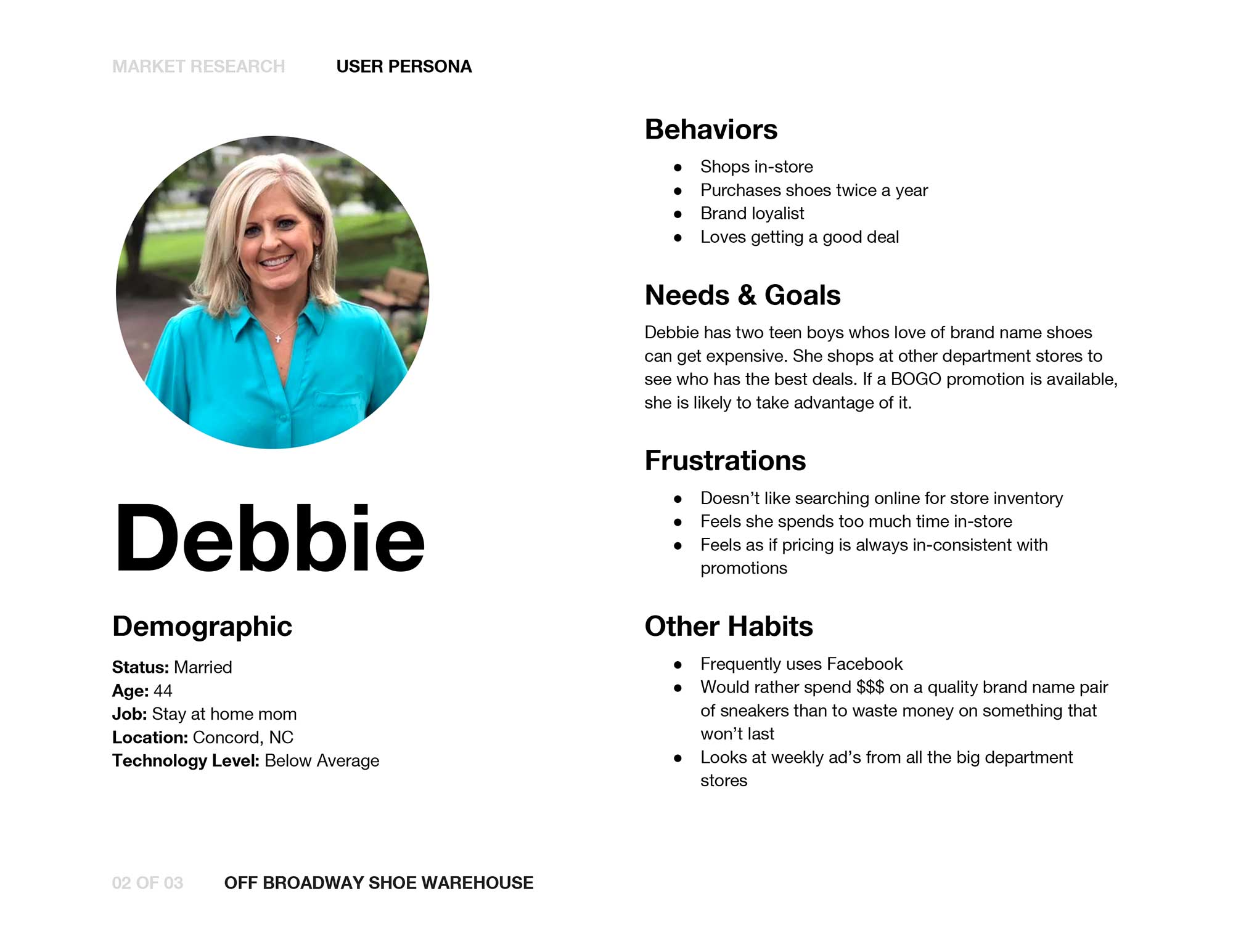 a user persona of a woman named debbie