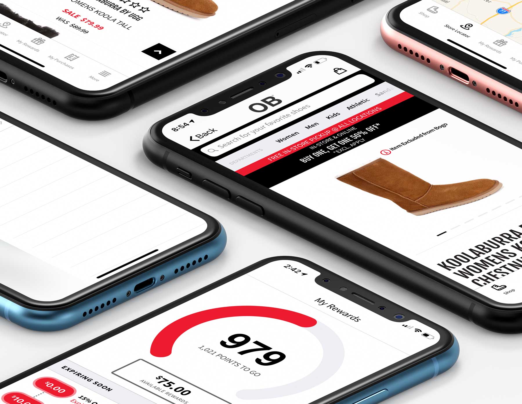 a cluster of iphones laid out on a white background with all types of different screens in the app